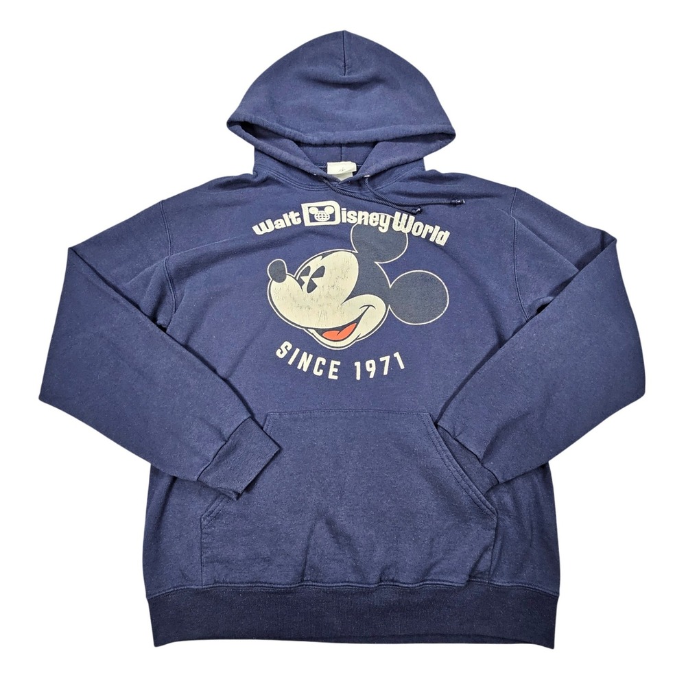Walt Disney World Mickey Mouse Hoodie Mens Medium M Blue Distressed Pullover